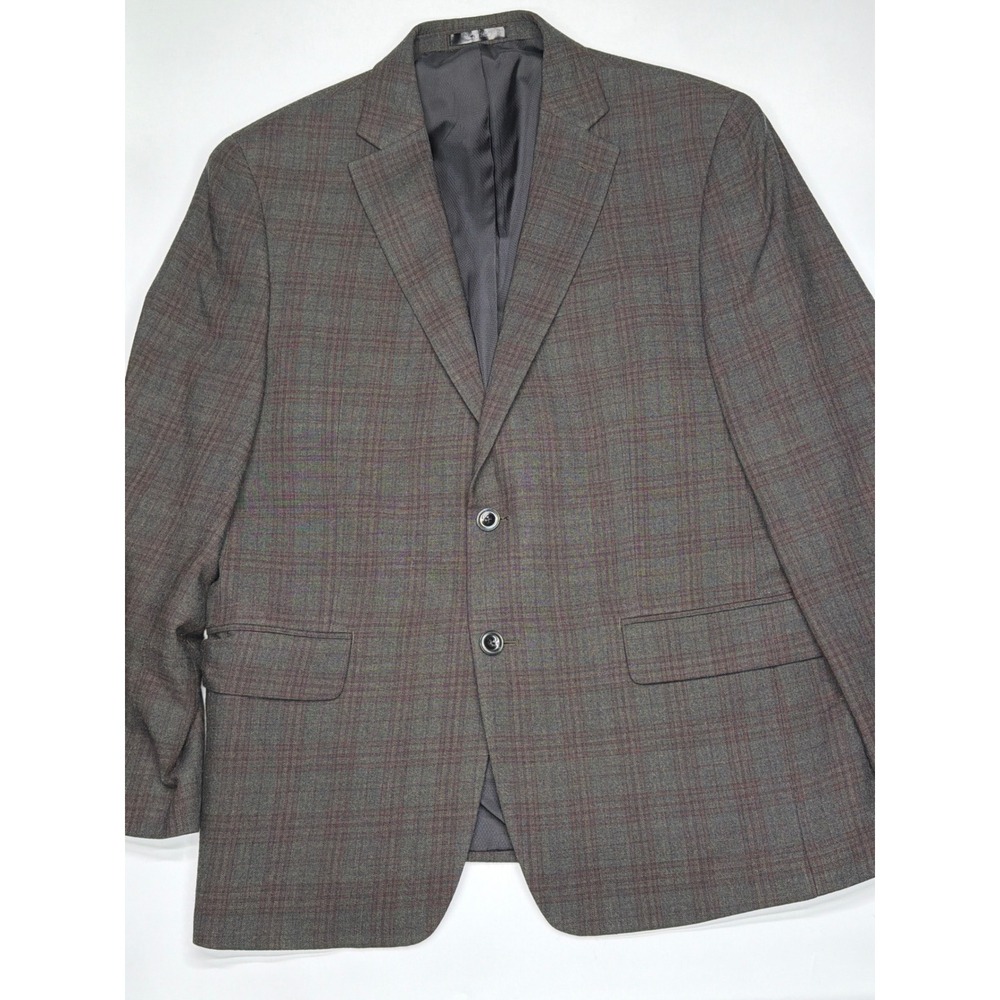 Hannys Downtown Mens Plaid Wool Sport Coat Blazer 42R Charcoal Green Brown